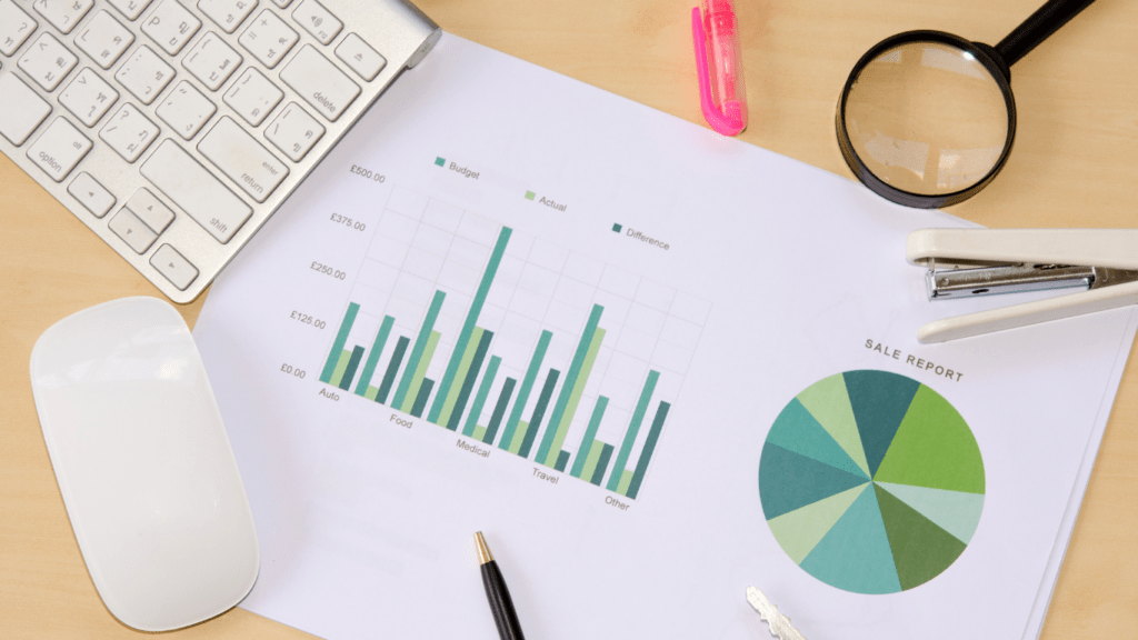 a close up view of a business report on a desk